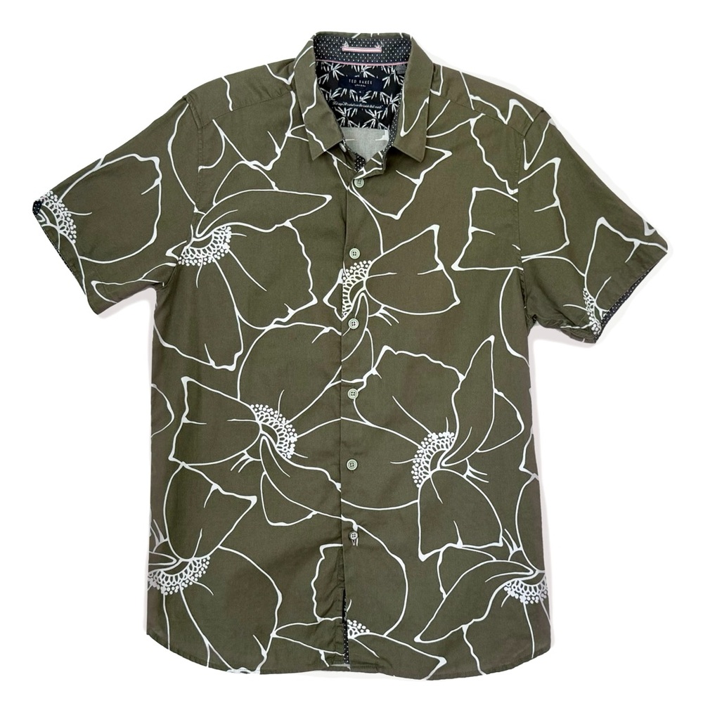 Ted Baker London / Hawaiian Floral Button Up Top Shirt / Sz 10 / Tropical Cotton